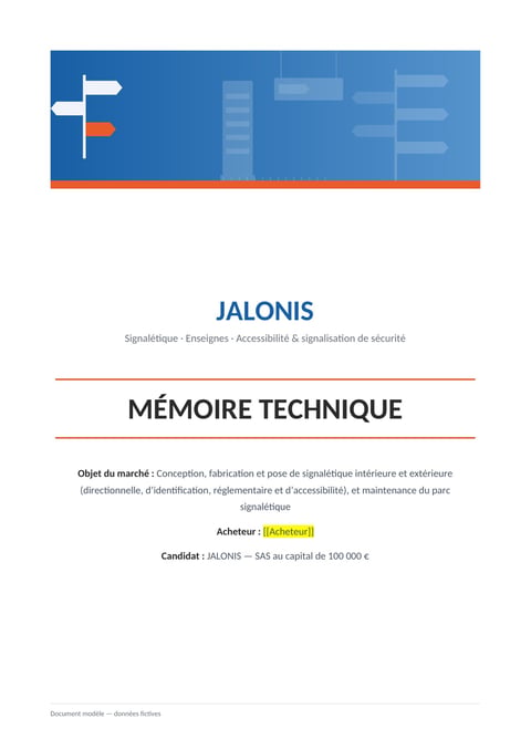 Aperçu du modèle de mémoire technique signalétique