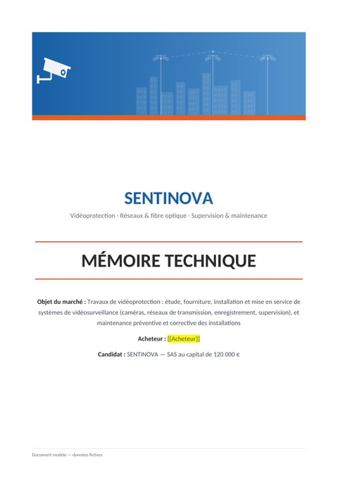 Aperçu du modèle de mémoire technique vidéosurveillance