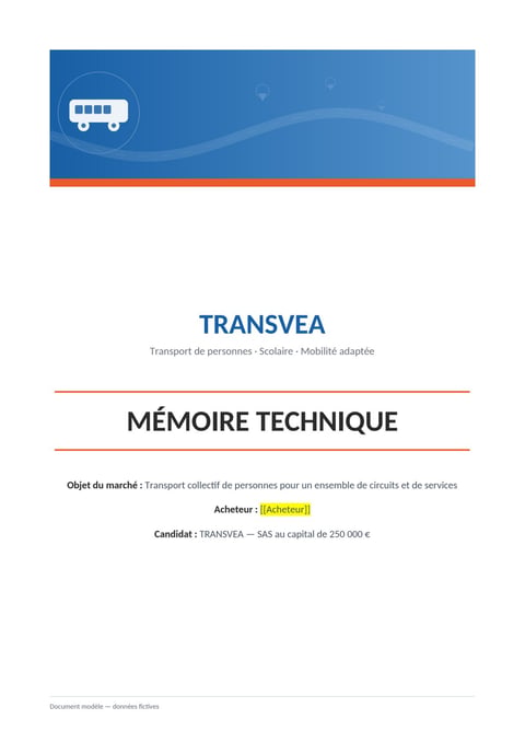 Aperçu du modèle de mémoire technique transport de personnes