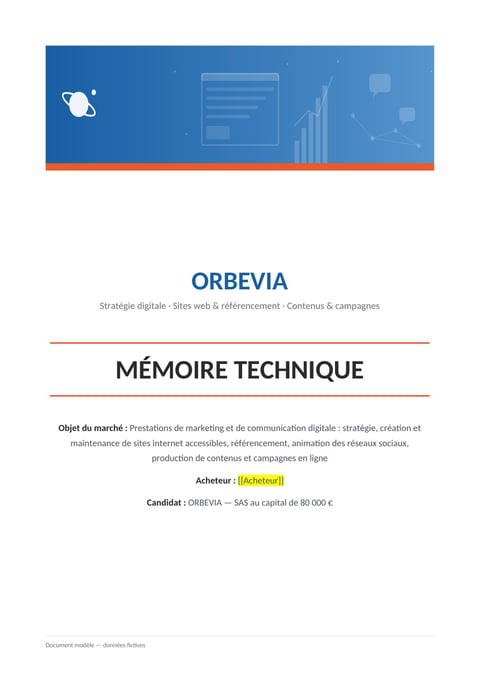 Aperçu du modèle de mémoire technique marketing digital