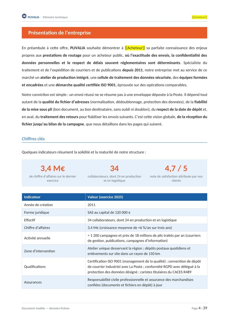 Page commentée du modèle de mémoire technique routage