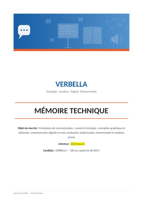 Aperçu du modèle de mémoire technique communication