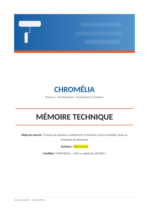 Aperçu du modèle de mémoire technique peinture