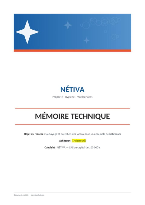 Aperçu du modèle de mémoire technique nettoyage de locaux