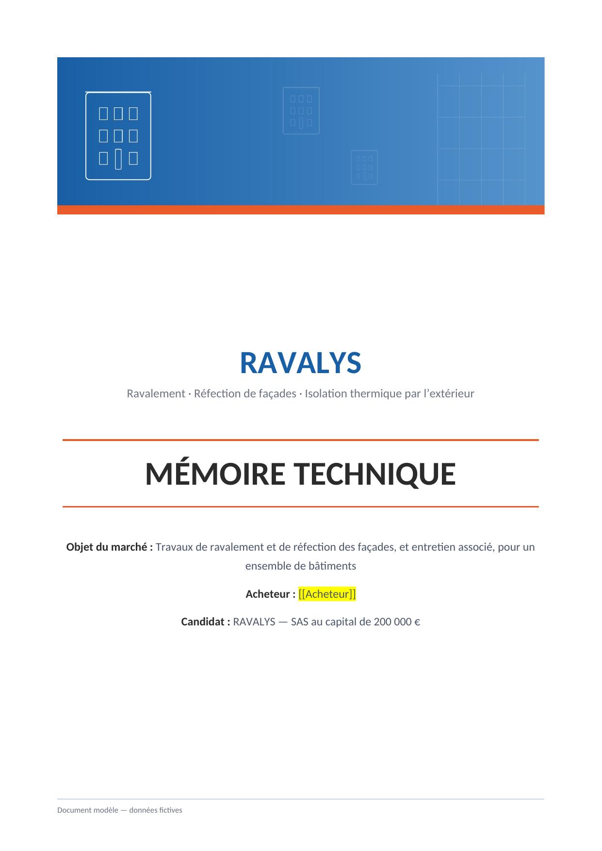 Modèle mémoire technique ravalement de façades