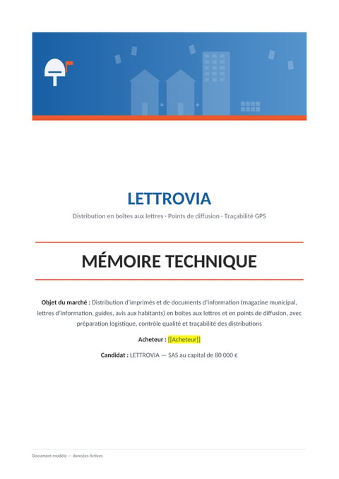Aperçu du modèle de mémoire technique distribution de prospectus