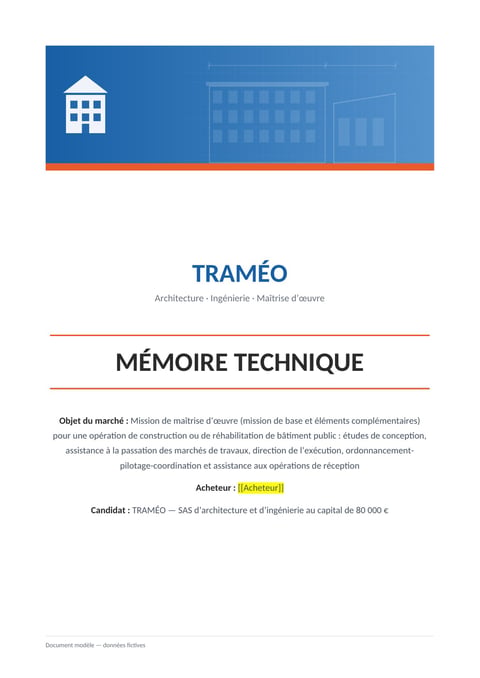 Aperçu du modèle de mémoire technique maîtrise d'œuvre