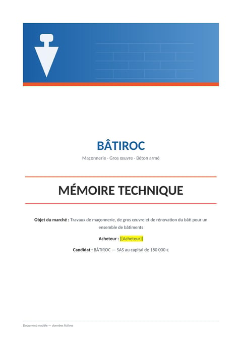 Aperçu du modèle de mémoire technique maçonnerie