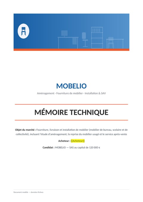 Aperçu du modèle de mémoire technique fourniture de mobilier
