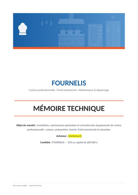 Aperçu du modèle de mémoire technique équipements de cuisine