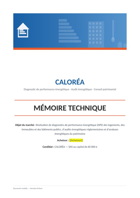 Aperçu du modèle de mémoire technique diagnostic de performance énergétique