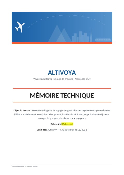 Aperçu du modèle de mémoire technique agence de voyages