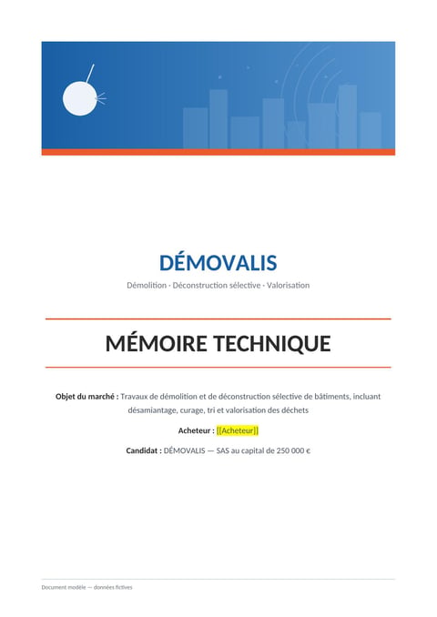 Aperçu du modèle de mémoire technique démolition