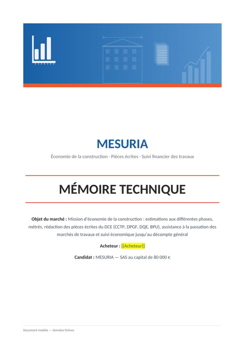 Aperçu du modèle de mémoire technique économiste de la construction