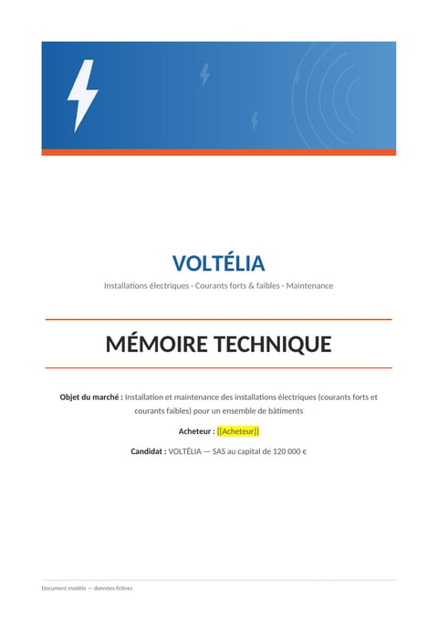 Aperçu du modèle de mémoire technique électricité