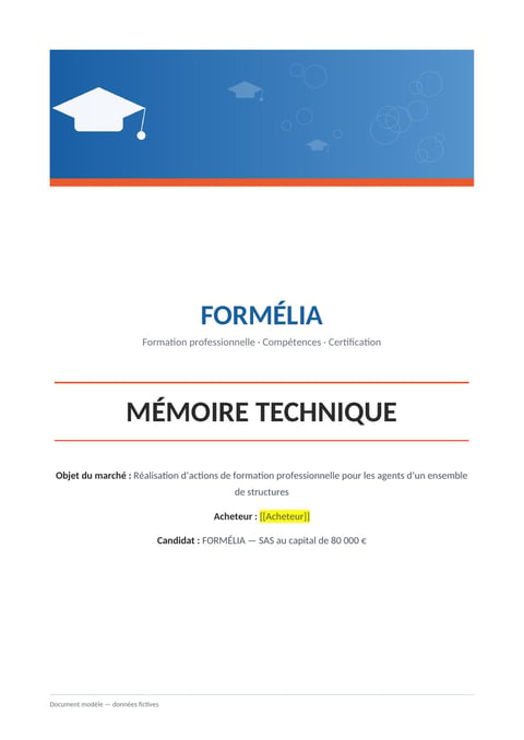 Aperçu du modèle de mémoire technique formation