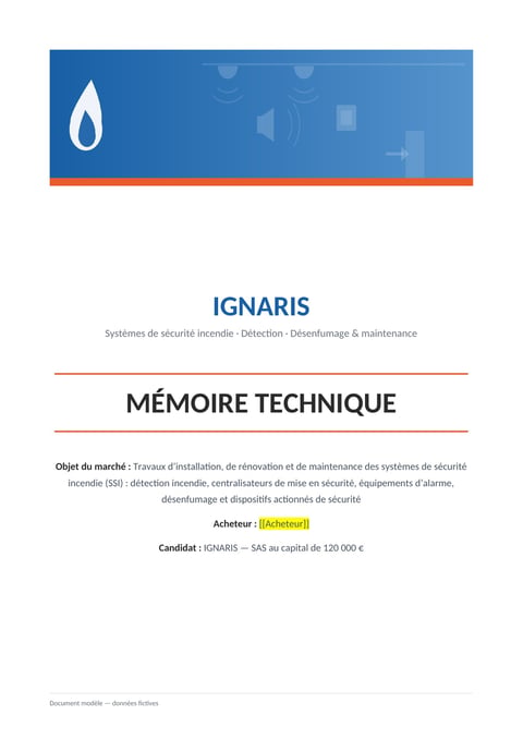 Aperçu du modèle de mémoire technique système de sécurité incendie