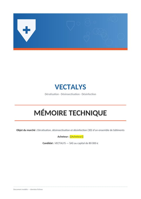 Aperçu du modèle de mémoire technique dératisation désinsectisation désinfection