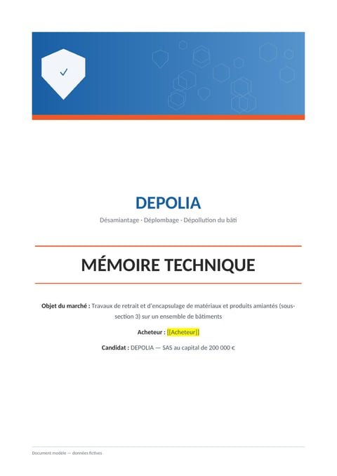 Aperçu du modèle de mémoire technique désamiantage