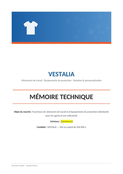 Aperçu du modèle de mémoire technique fourniture de vêtements de travail