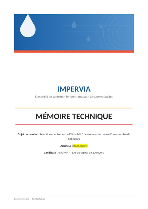 Aperçu du modèle de mémoire technique étanchéité