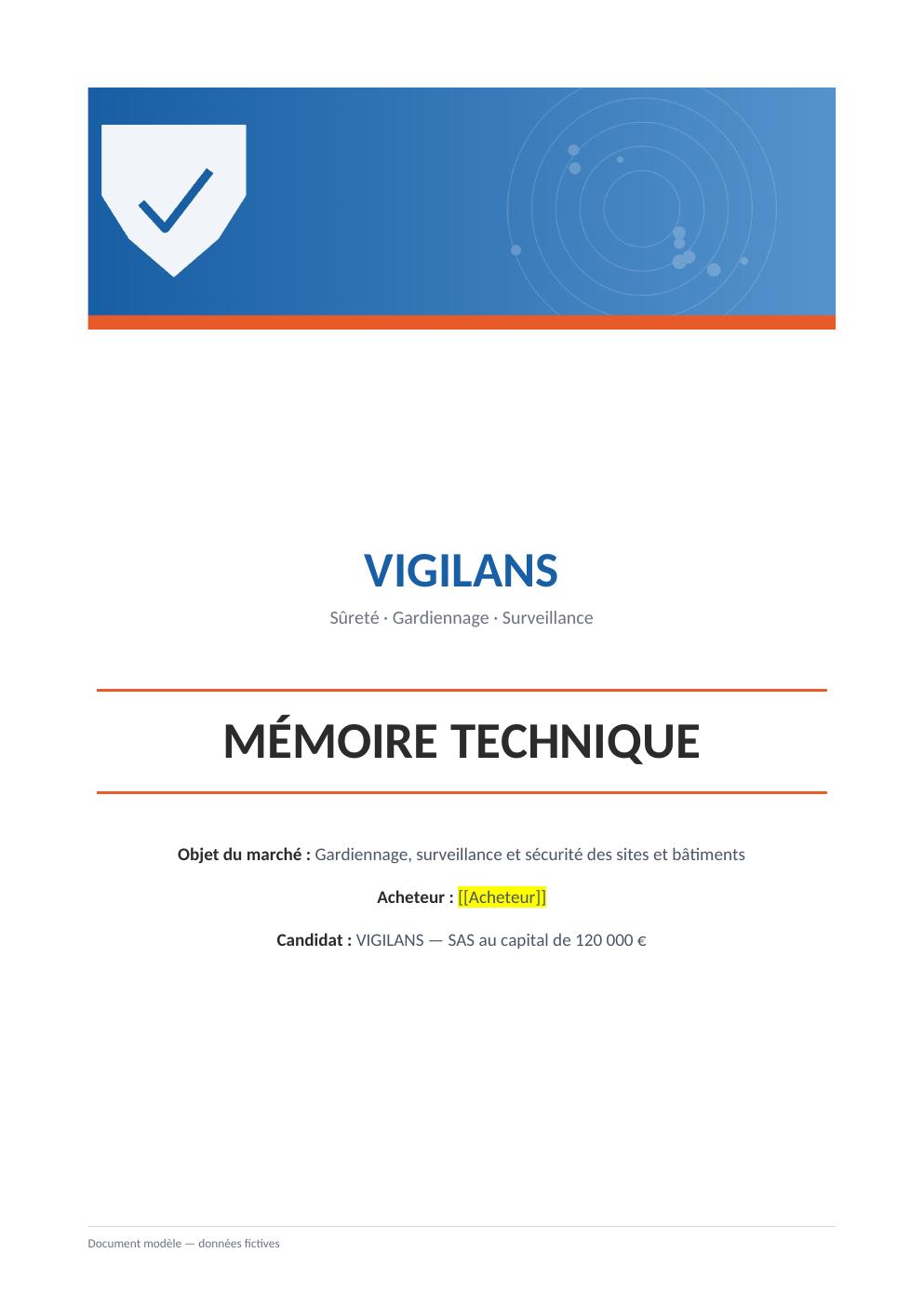 Couverture Mémoire technique gardiennage