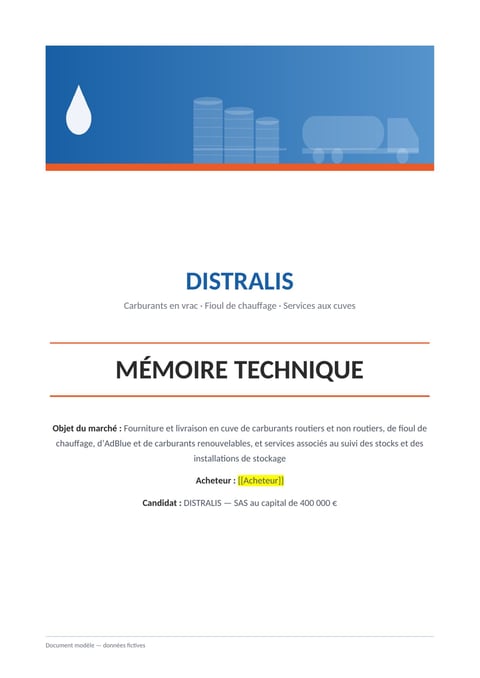 Aperçu du modèle de mémoire technique fourniture de carburant